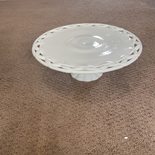 White milk glass pedestal - white,