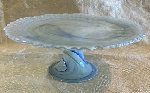 Blue white green swirl - white,