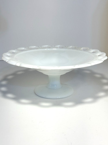 White milk glass pedestal - white,